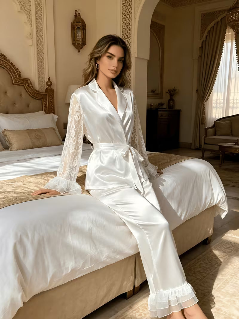 Women's Lace Trim 2-Piece Robe Set | Elegant Luxury Sleepwear