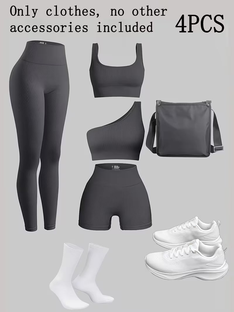4-Piece Seamless Ribbed Activewear Set