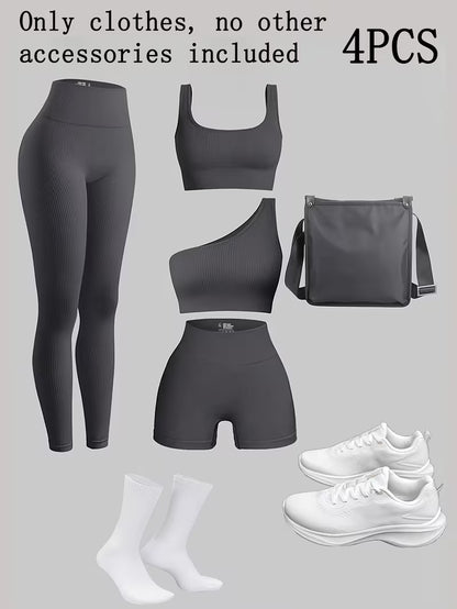 4-Piece Seamless Ribbed Activewear Set