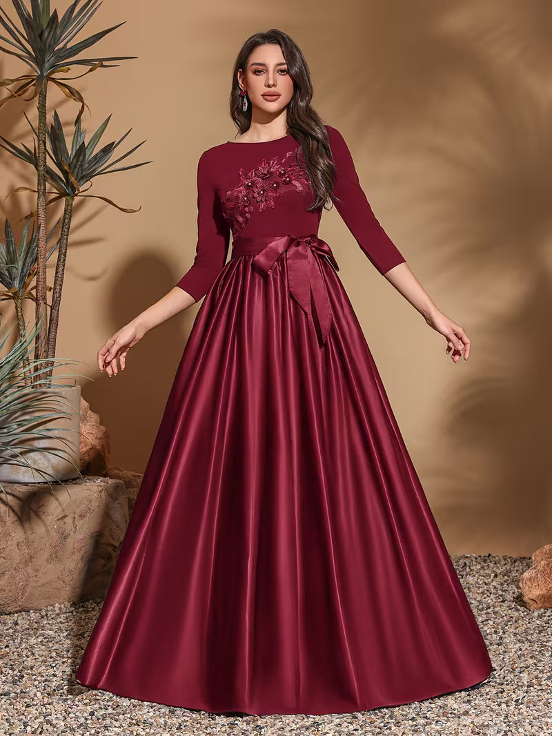 Elegant Bow Belt Mid-Length Evening Dress
