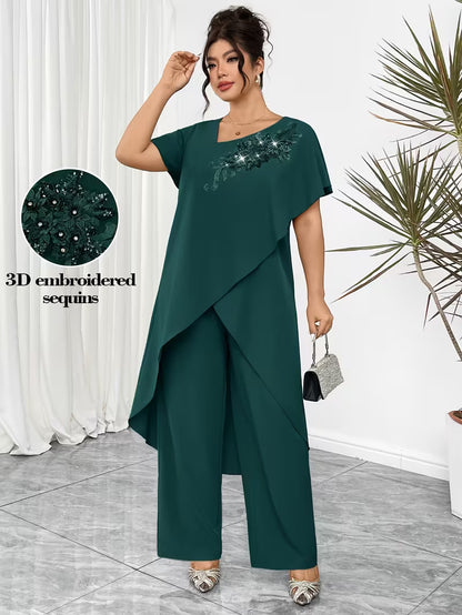 Luxury Rhinestone Lace Plus-Size Set