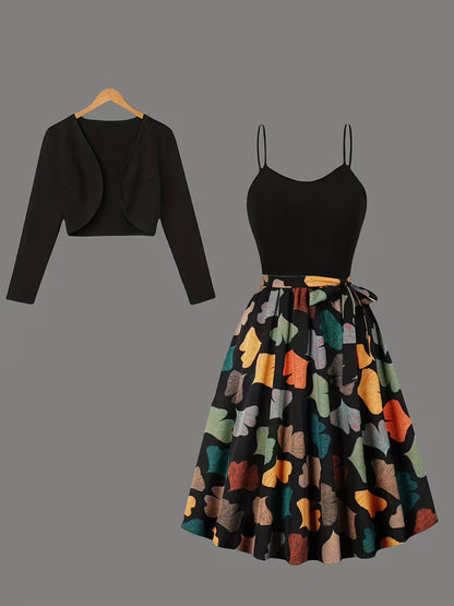 Midnight Bloom 2-Piece Midi Dress Set