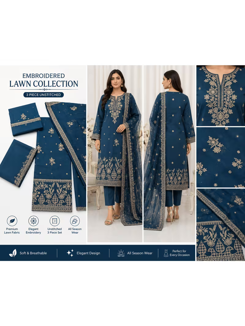 Elegant Lawn Salwar Kameez Set with Dupatta