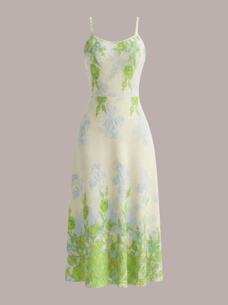 Fresh Green Floral Cardigan & Dress Set