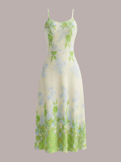 Fresh Green Floral Cardigan & Dress Set