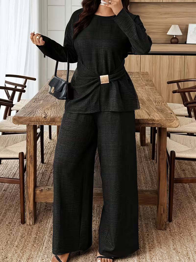 Women's Premium Textured Top & Wide Leg Pants Set