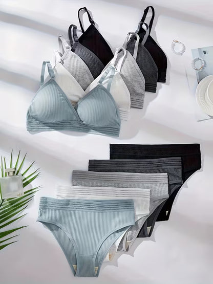Pack of 5 Women's Bra & Panty Set – Soft Comfortable Everyday Lingerie Combo