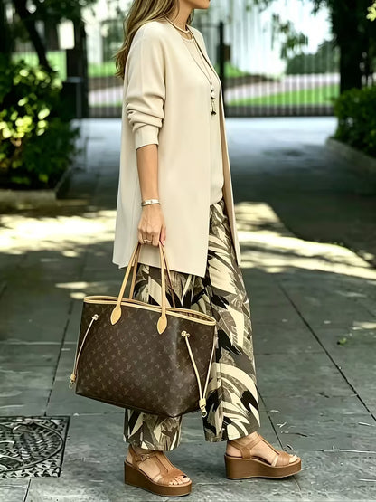Women's 3-Piece Printed Co-Ord Set | Cardigan, Tank Top & Wide-Leg Pants
