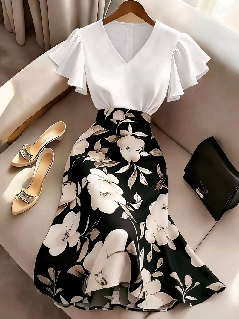Elegant Floral Patchwork A-Line Dress