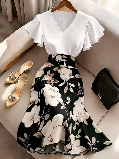 Elegant Floral Patchwork A-Line Dress