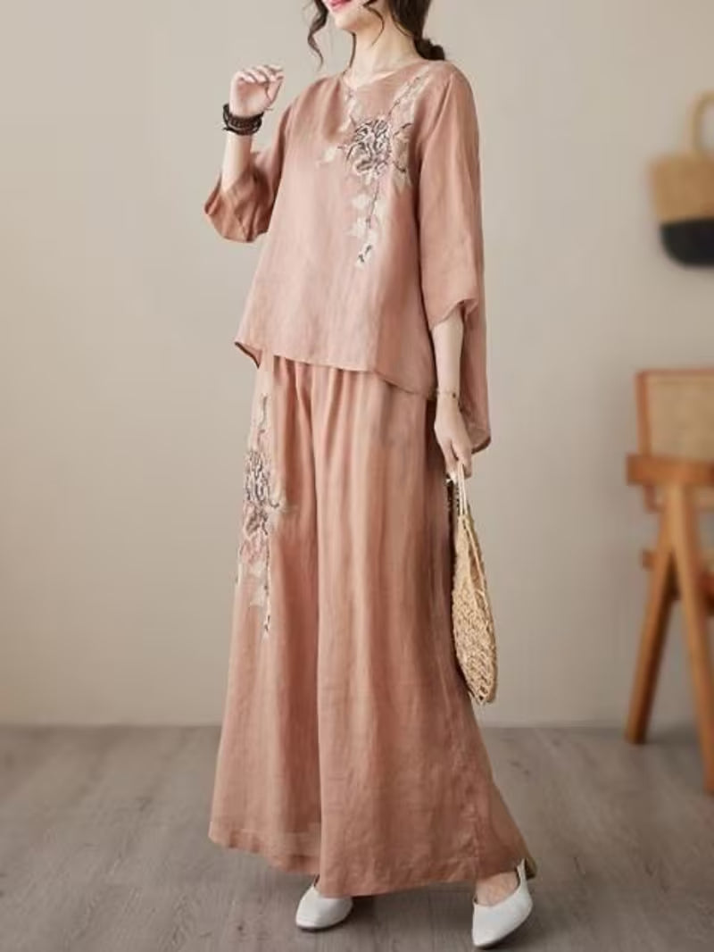 Women's Floral Printed Loose Fit Outfit Set