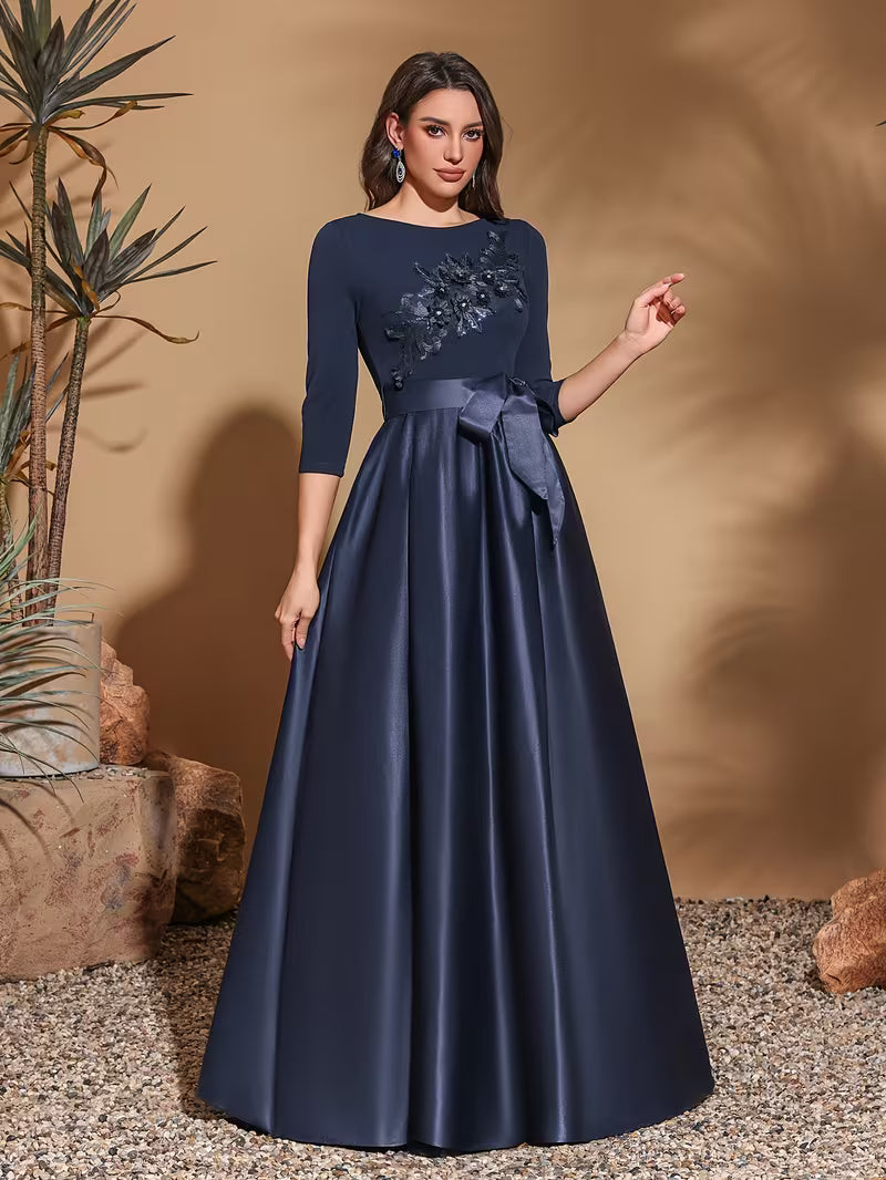 Elegant Bow Belt Mid-Length Evening Dress