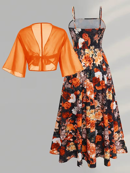 Women's New Summer Fashion Printed 2pcs Dress Set