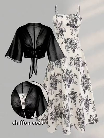 Women's New Summer Fashion Printed 2pcs Dress Set