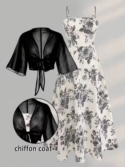 Women's New Summer Fashion Printed 2pcs Dress Set