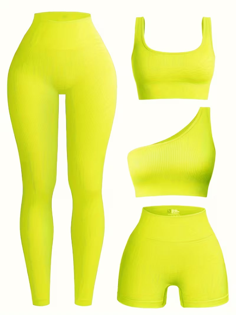 4-Piece Seamless Ribbed Activewear Set