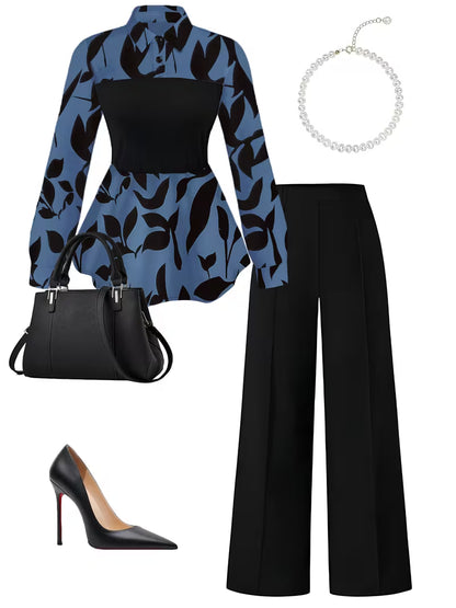 Women's Elegant Long Sleeve Top & Pants Set