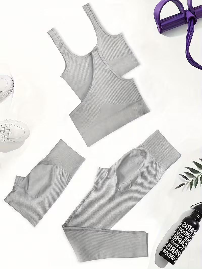 4-Piece Seamless Ribbed Activewear Set