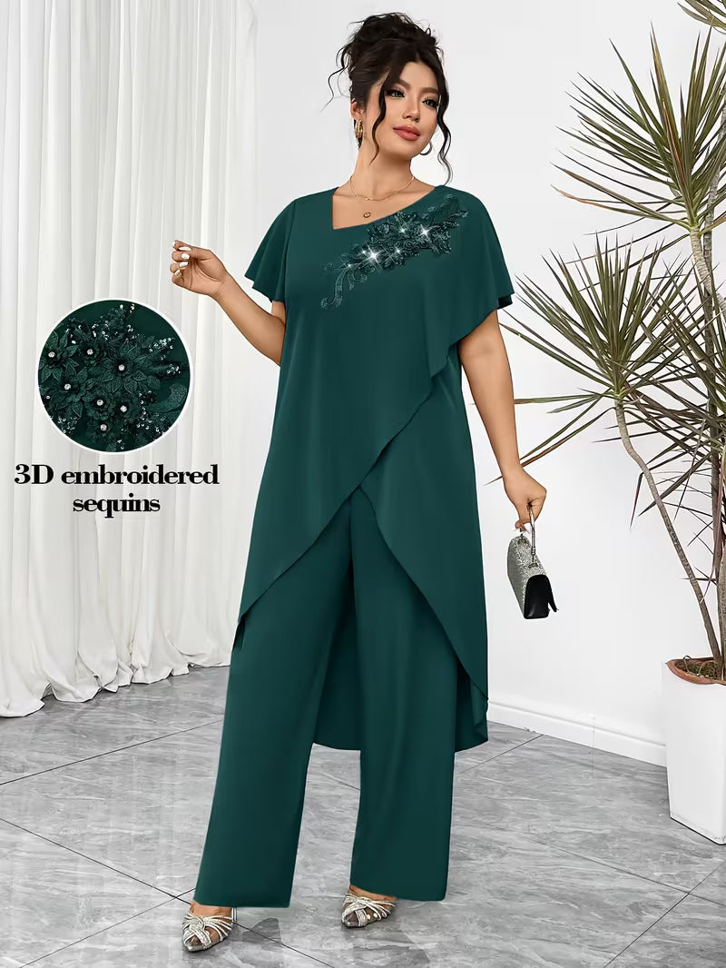 Luxury Rhinestone Lace Plus-Size Set