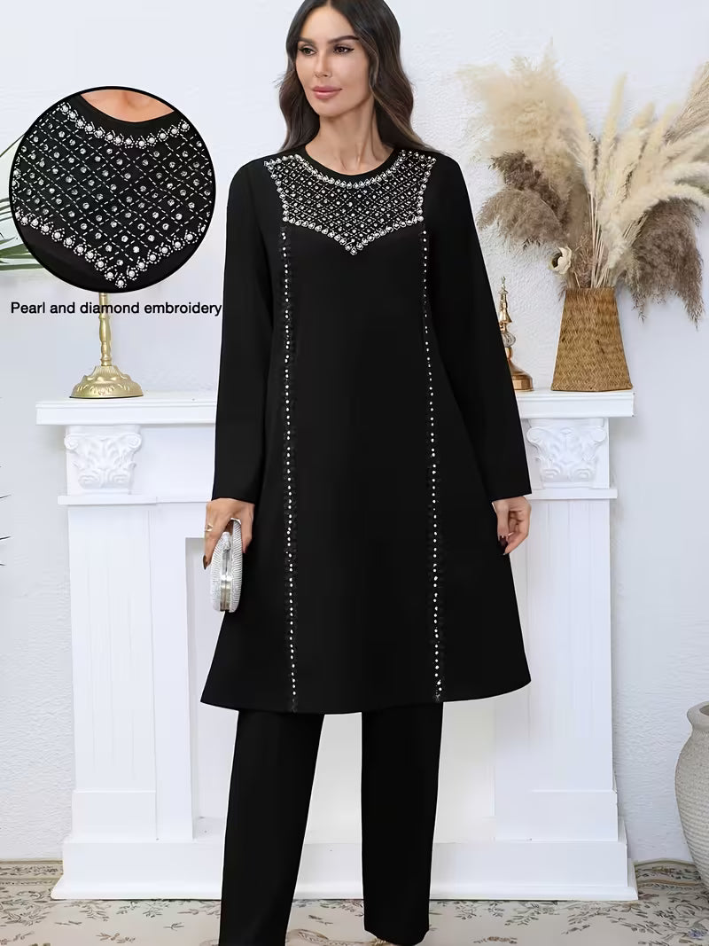 Luxury Pearl Sequin Abaya 2-Piece Set
