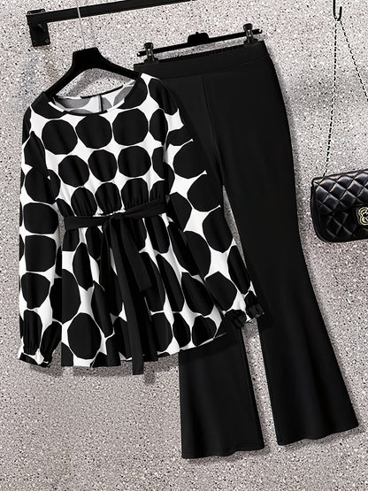 Women's Elegant Waist-Tied Top & Flared Pants Two-Piece Set