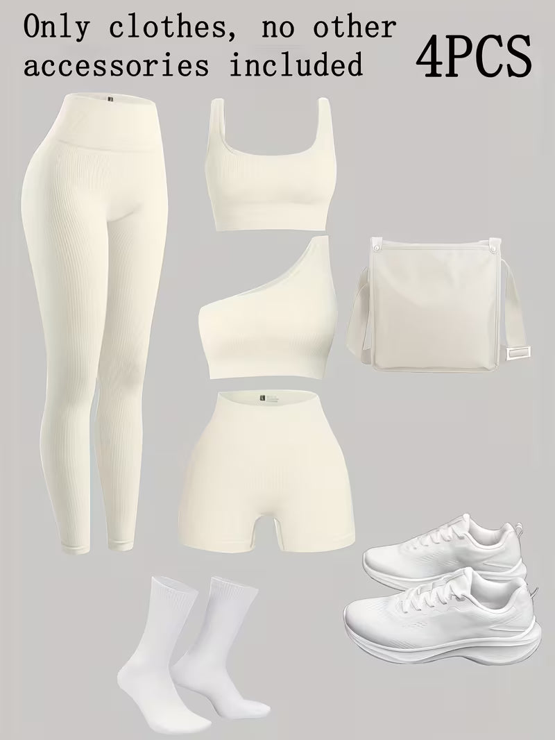 4-Piece Seamless Ribbed Activewear Set
