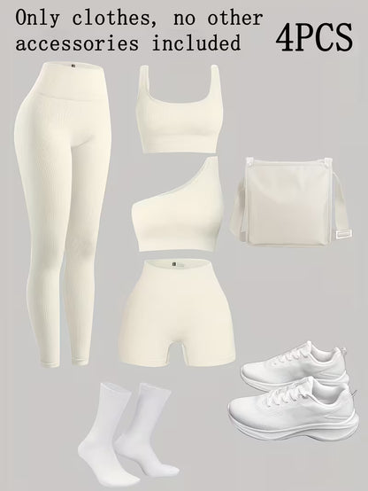 4-Piece Seamless Ribbed Activewear Set