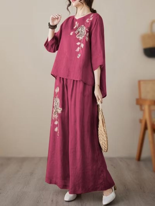 Women's Floral Printed Loose Fit Outfit Set
