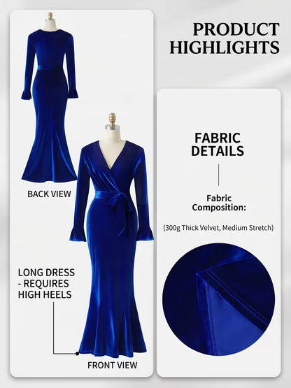 Women's Velvet Mermaid Maxi Dress | Elegant V-Neck Evening Gown