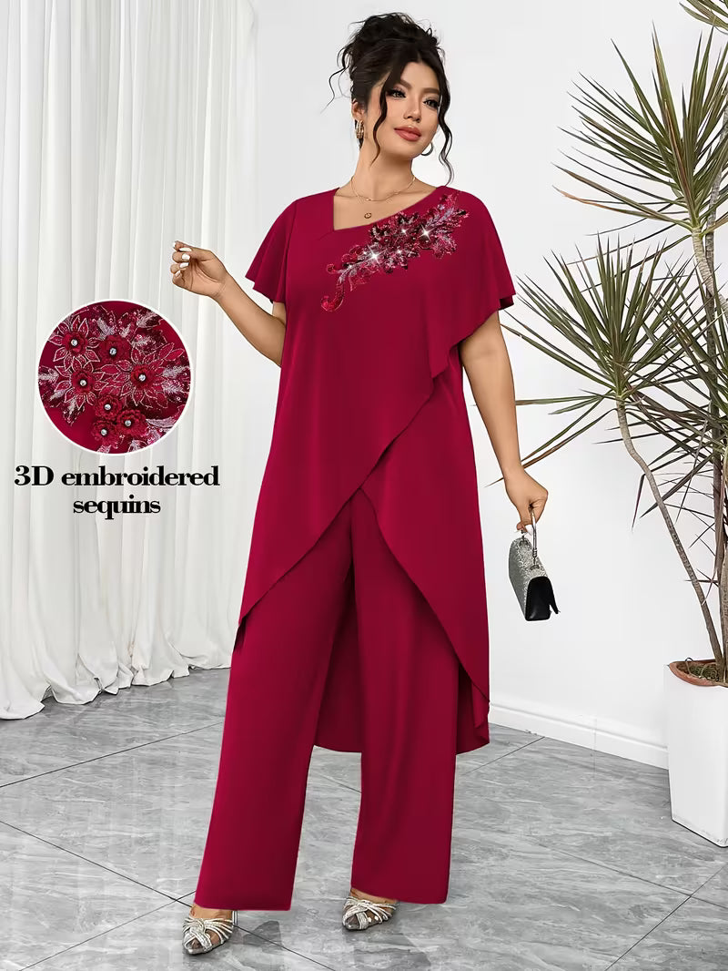 Luxury Rhinestone Lace Plus-Size Set