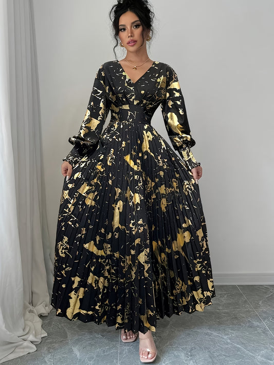 Women’s Floral Printed Pleated Maxi Dress