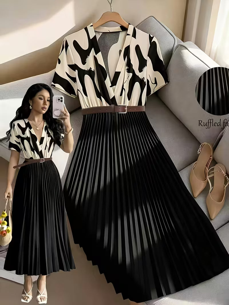 Elegant Ruffle V-Neck A-Line Dress