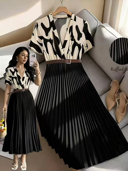 Elegant Ruffle V-Neck A-Line Dress