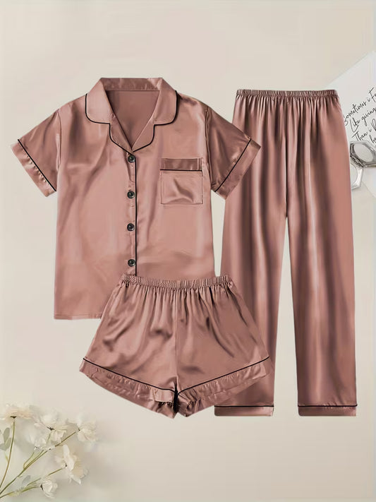 Women's Luxe Satin 3-Piece Sleepwear Set