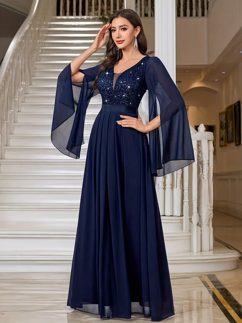 Royal Pearl Sequin Evening Gown