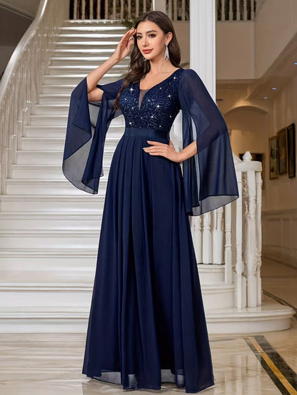 Royal Pearl Sequin Evening Gown