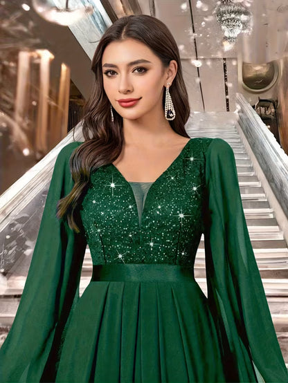 Royal Pearl Sequin Evening Gown