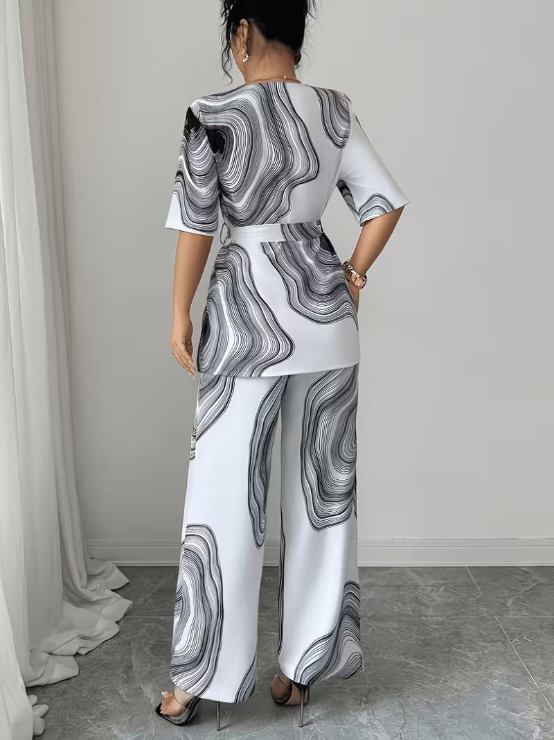 Women's Premium Abstract Printed Top & Wide Leg Pants Set