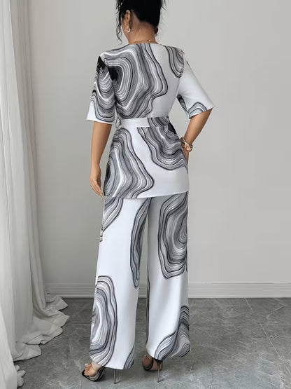 Women's Premium Abstract Printed Top & Wide Leg Pants Set