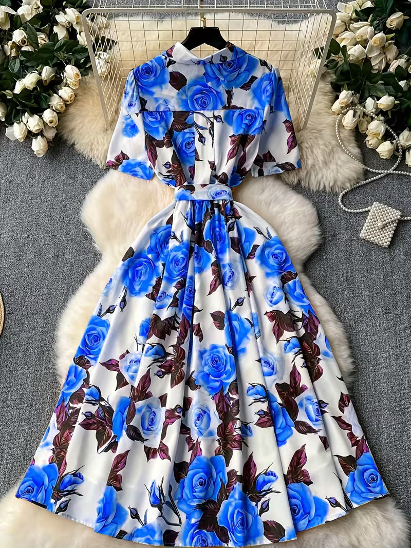 Women's Premium Floral Belted Midi Dress