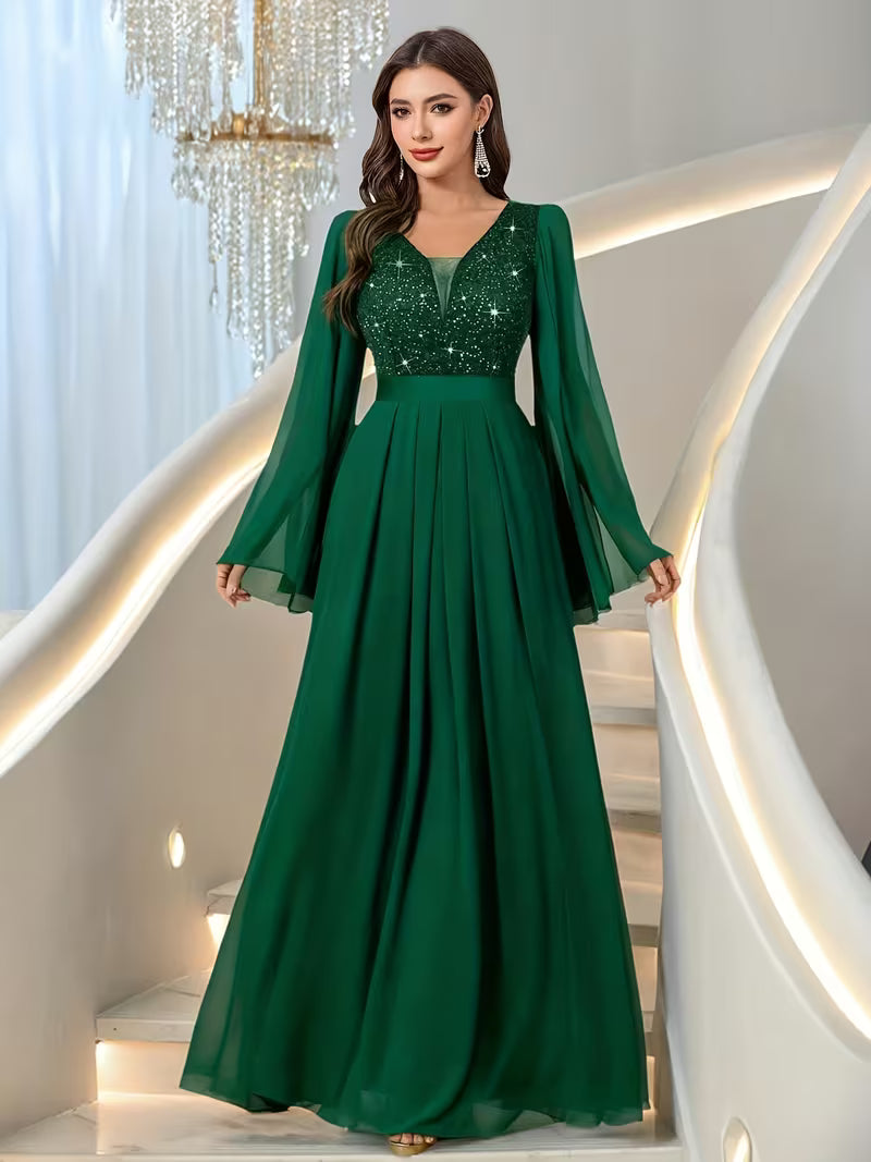 Royal Pearl Sequin Evening Gown