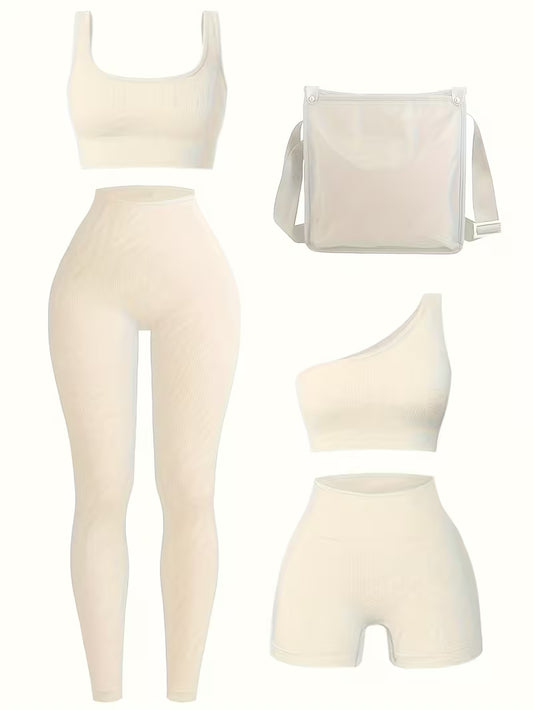 4-Piece Seamless Ribbed Activewear Set