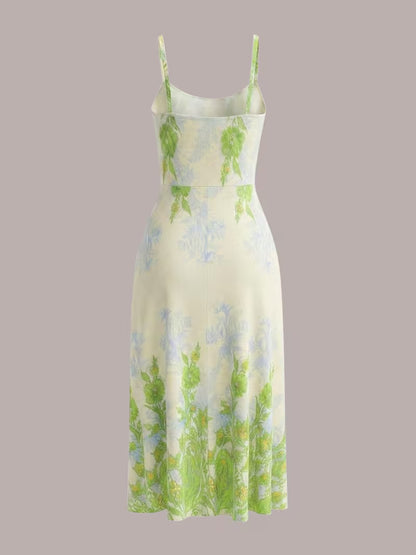 Fresh Green Floral Cardigan & Dress Set