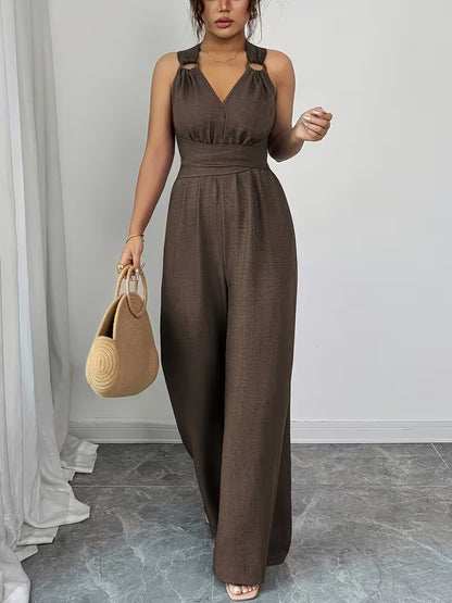 Elegant Cross-Back Wide Leg Jumpsuit for Women – Sleeveless Backless Casual Party Romper