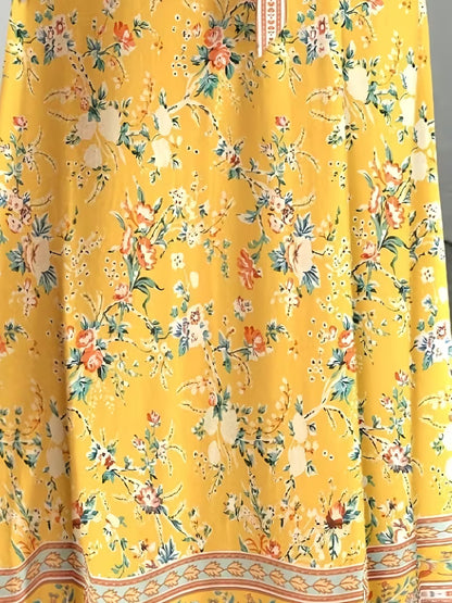 Women's Printed Belted Maxi Dress | Elegant Puff Sleeve Summer Dress