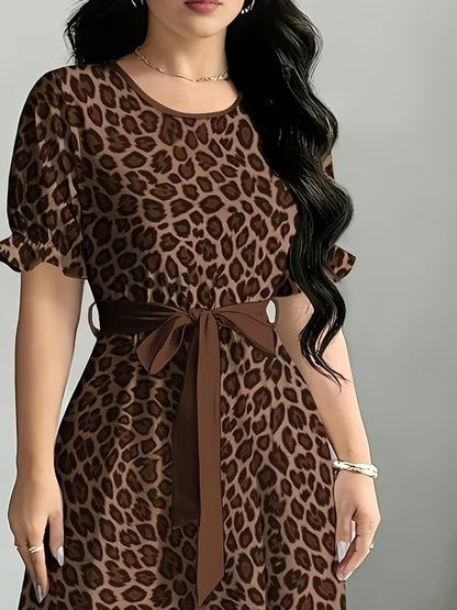 Women's Printed Belted Maxi Dress | Elegant Puff Sleeve Summer Dress