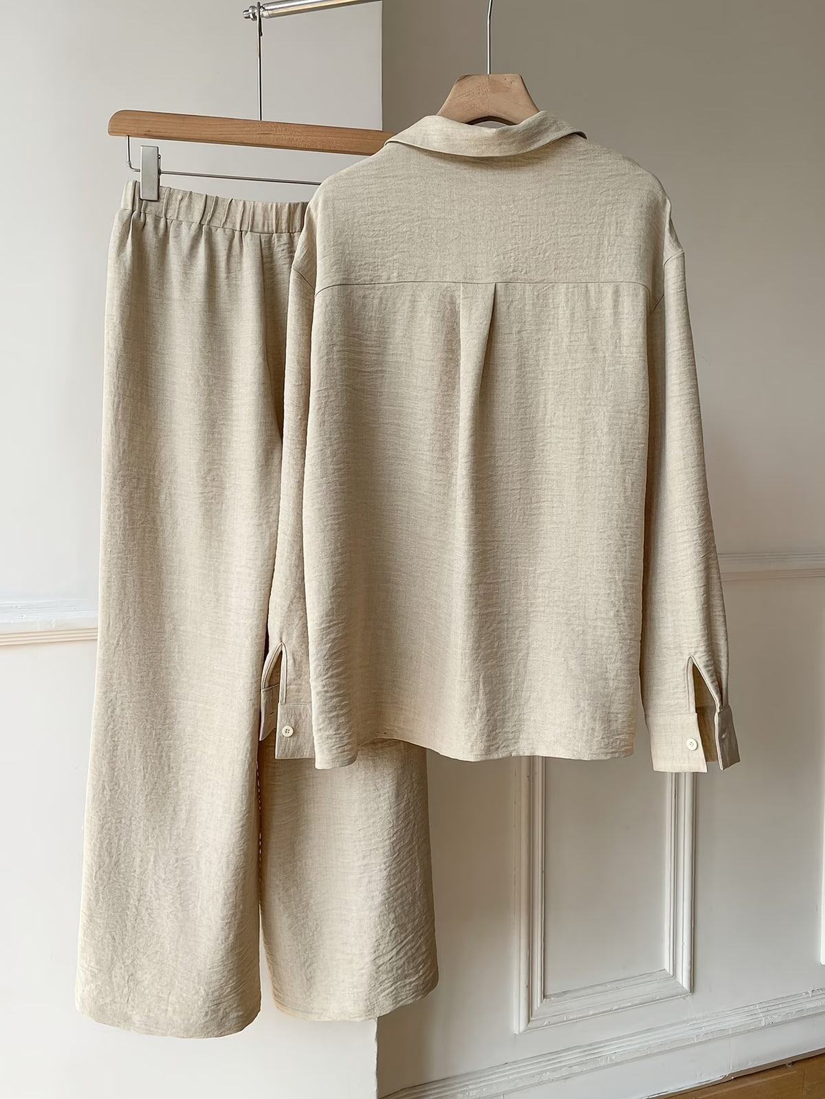 Women’s Solid Button-Down Shirt & Pant Set