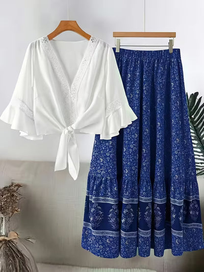 Chic Plus Size Lace Trim Two-Piece Set | Casual & Vacation Wear