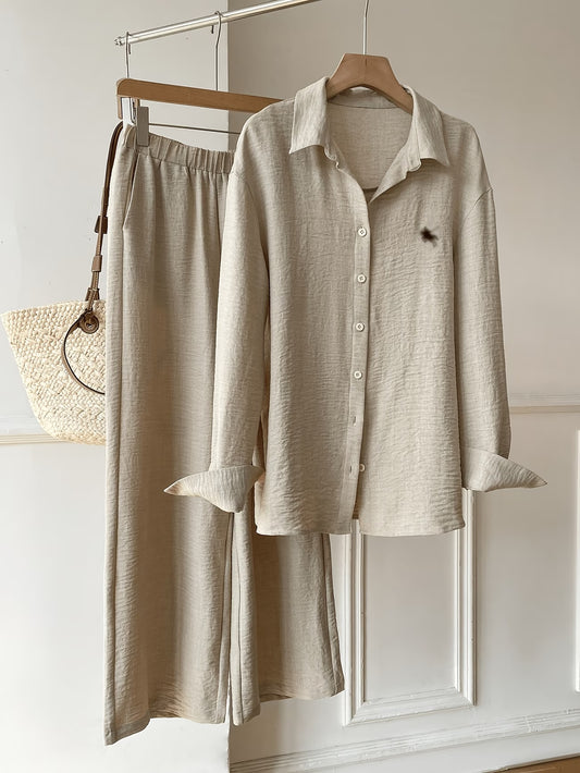 Women’s Solid Button-Down Shirt & Pant Set
