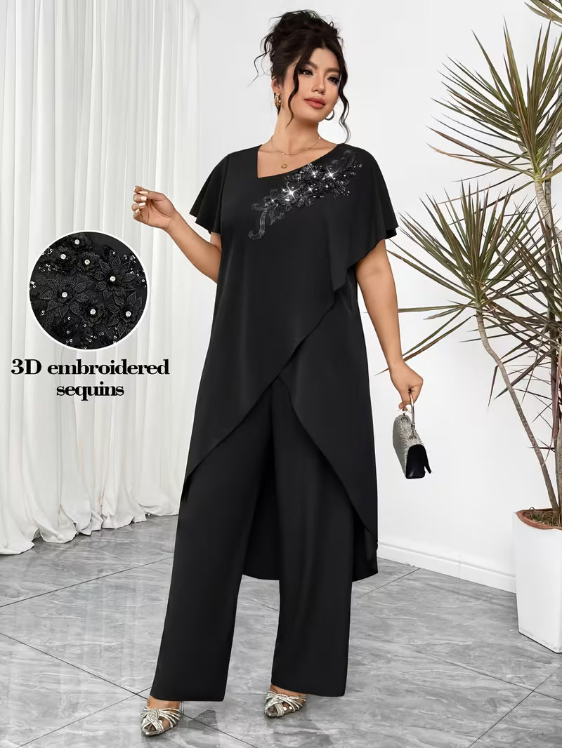 Luxury Rhinestone Lace Plus-Size Set